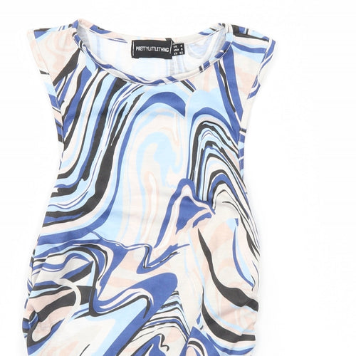 PRETTYLITTLETHING Womens Multicoloured Geometric  Basic T-Shirt Size 4