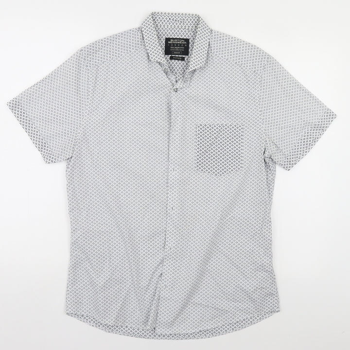Burton Mens White Geometric Button-Up Size M