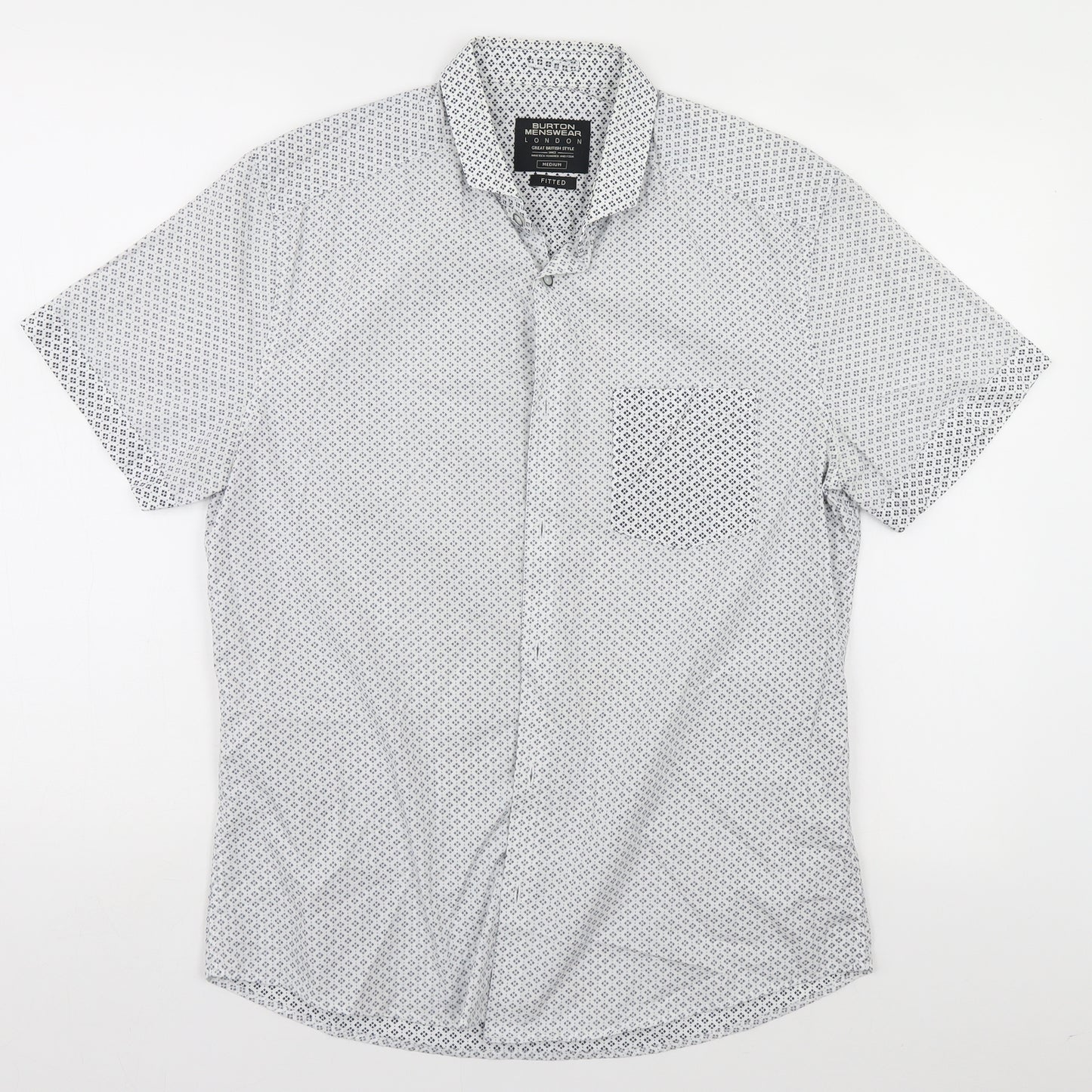 Burton Mens White Geometric   Button-Up Size M