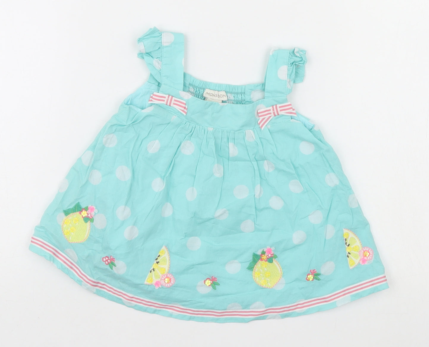 Monsoon Girls Green Spotted  A-Line  Size 6-9 Months  - Lemons