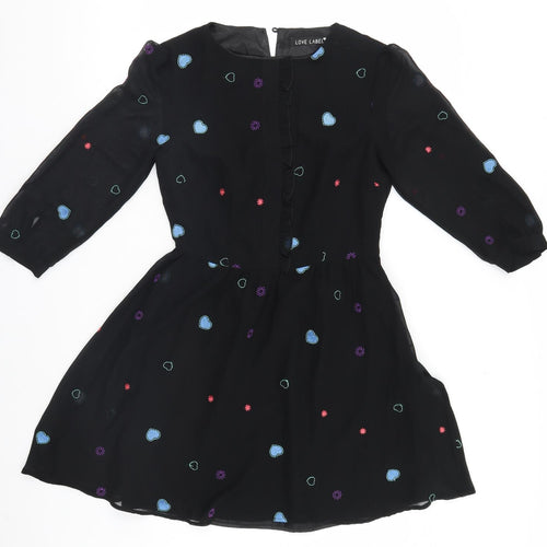 Love Label Womens Black Geometric  A-Line  Size 8  - Hearts