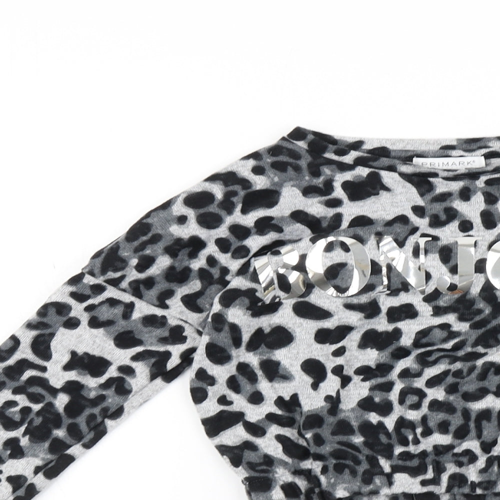 Primark Girls Grey Animal Print  Pullover Jumper Size 8-9 Years