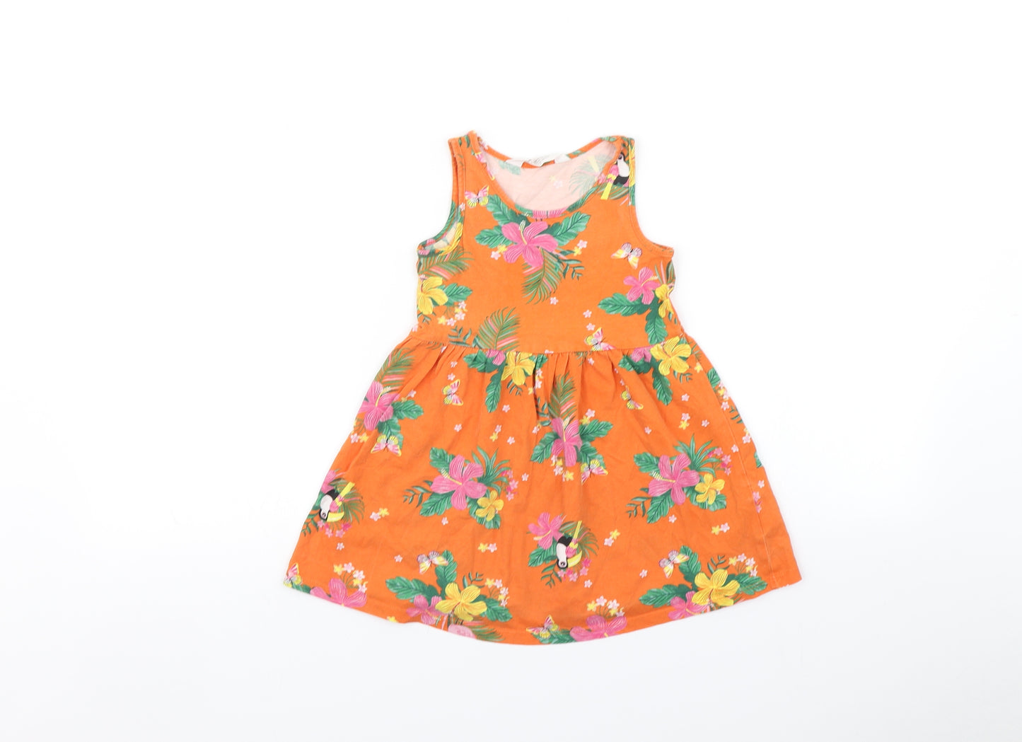 H&M Girls Orange Floral  Fit & Flare  Size 3-4 Years