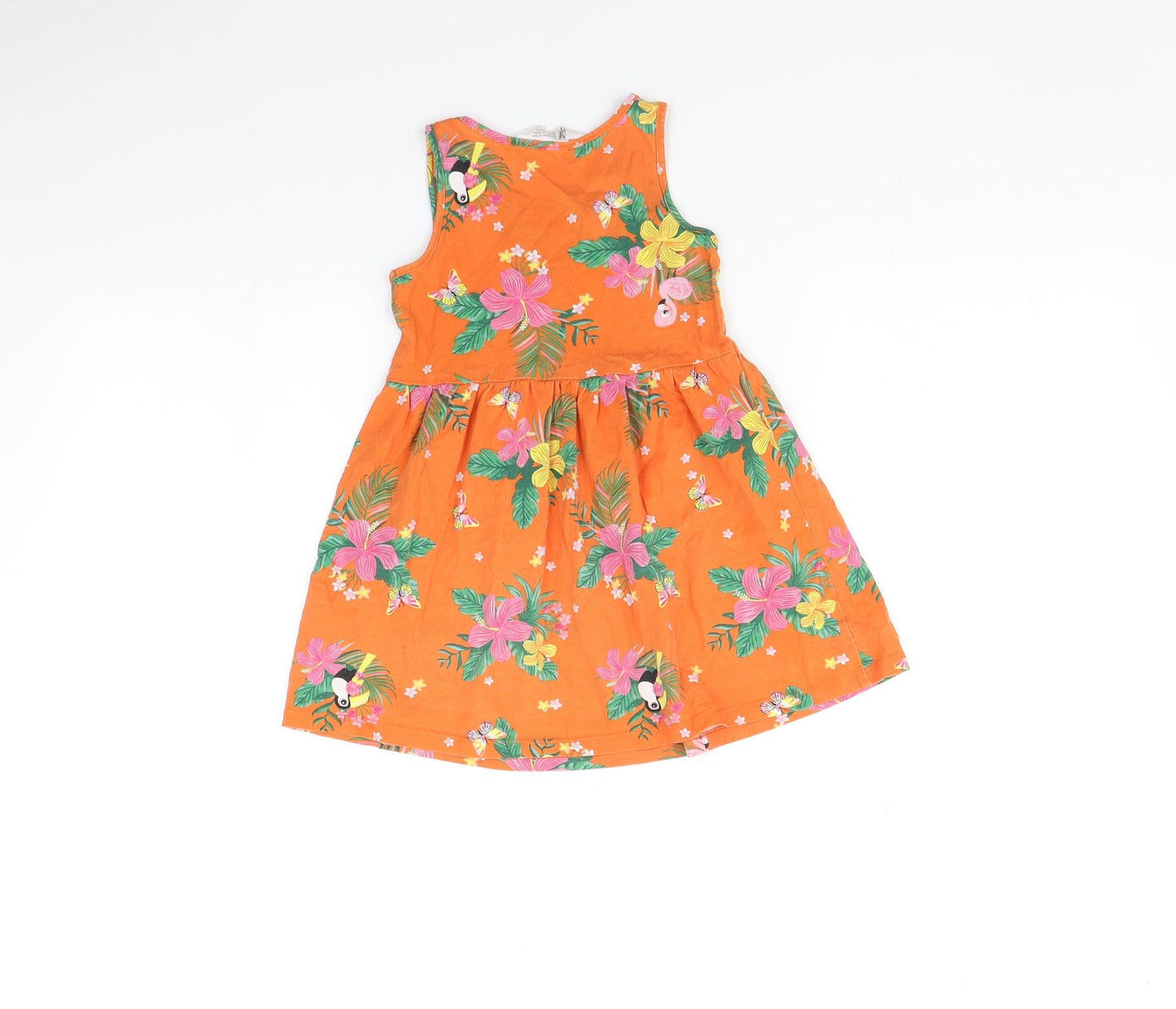 H&M Girls Orange Floral  Fit & Flare  Size 3-4 Years