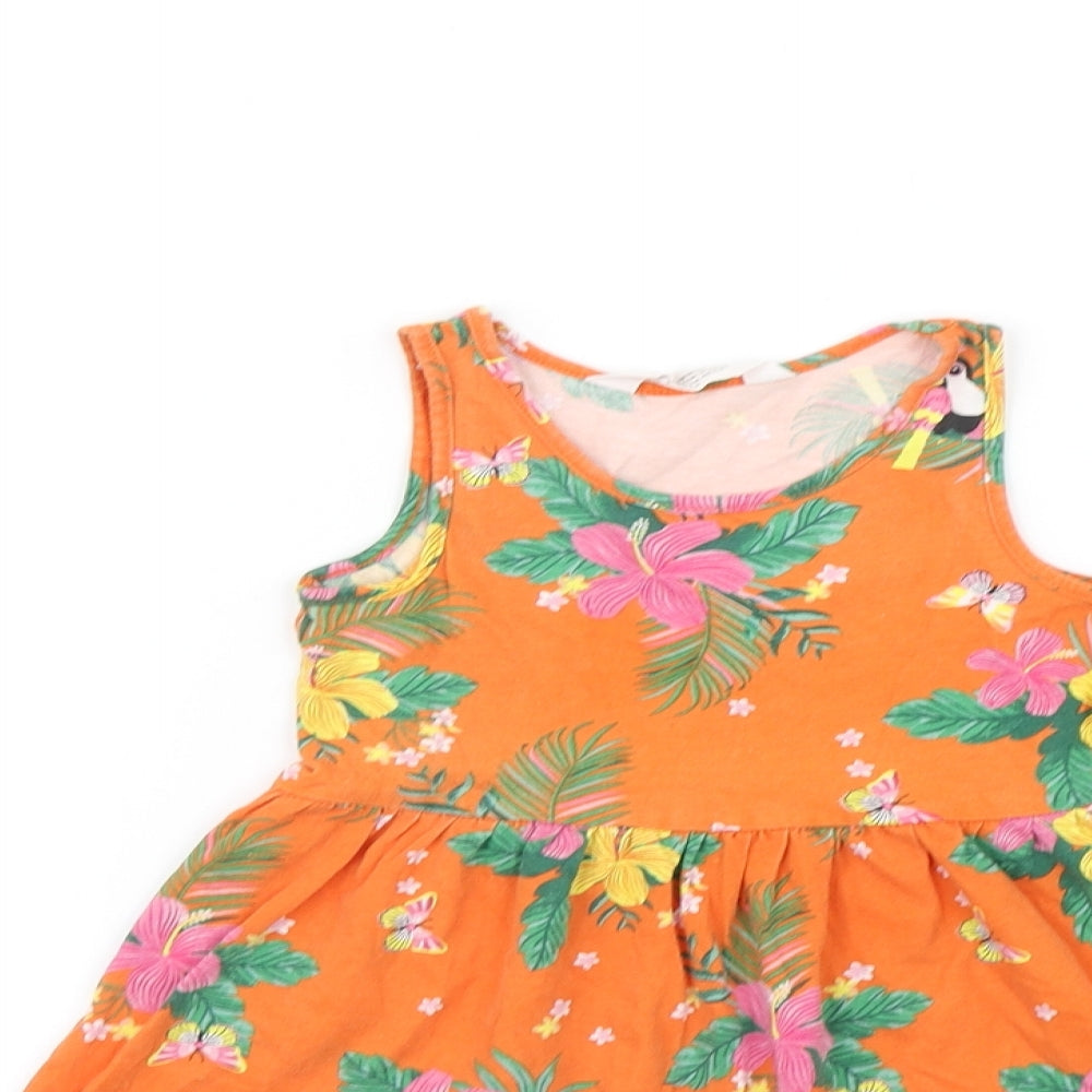 H&M Girls Orange Floral  Fit & Flare  Size 3-4 Years