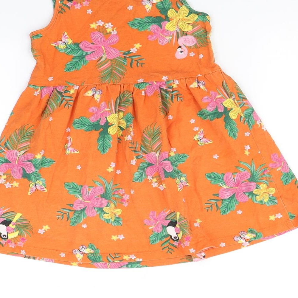 H&M Girls Orange Floral  Fit & Flare  Size 3-4 Years