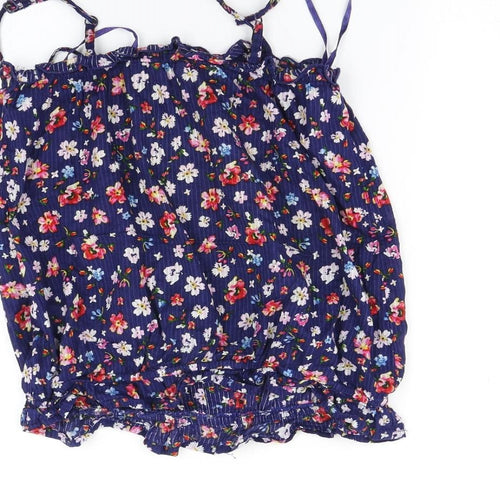 New Look Womens Blue Floral  Basic T-Shirt Size 8