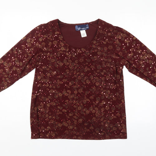 Susan Graver Womens Red Floral  Basic  Size M