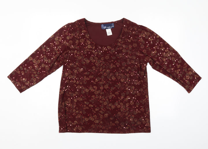 Susan Graver Womens Red Floral  Basic  Size M