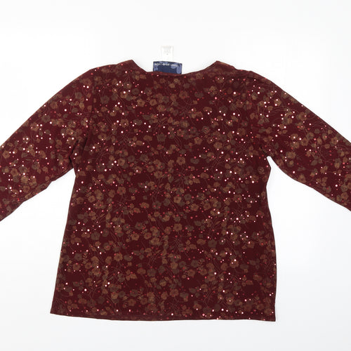 Susan Graver Womens Red Floral  Basic  Size M