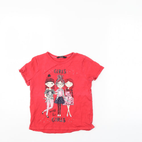 George Girls Red   Basic T-Shirt Size 8-9 Years
