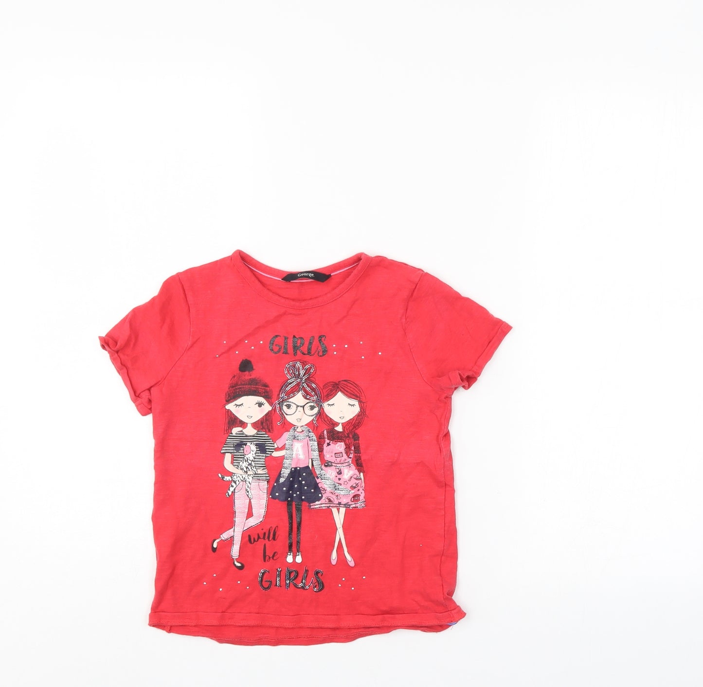 George Girls Red   Basic T-Shirt Size 8-9 Years