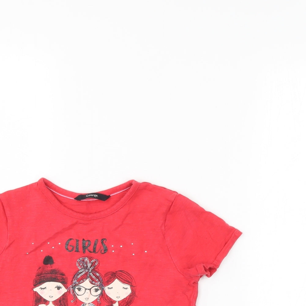George Girls Red   Basic T-Shirt Size 8-9 Years