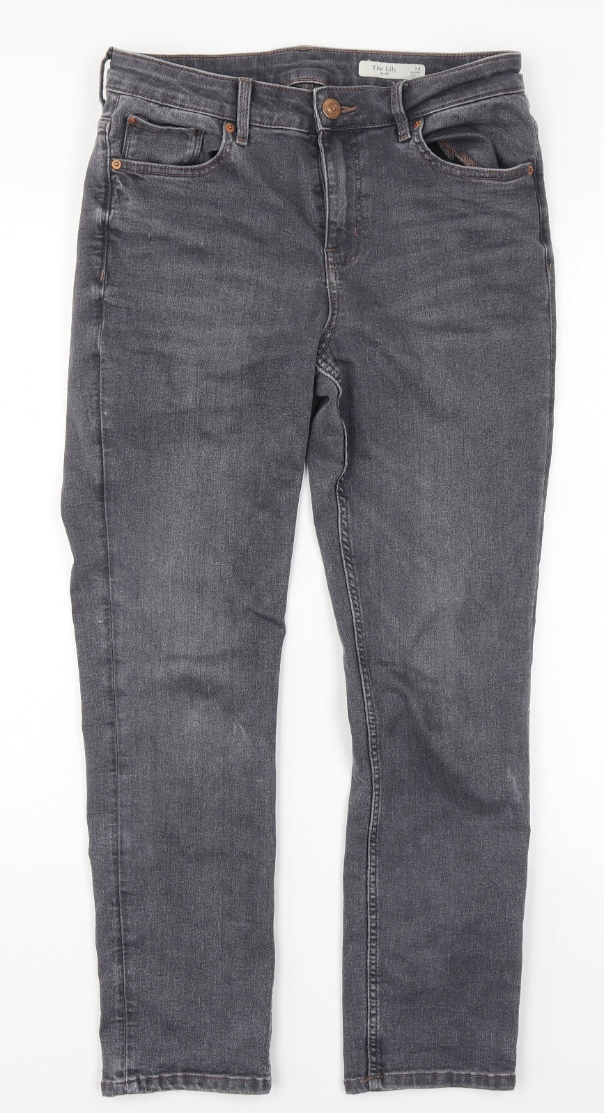 Marks and Spencer Womens Grey  Denim Straight Jeans Size 12 L26 in