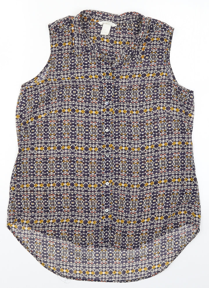 H&M Womens Blue Geometric Basic Button-Up Size 8