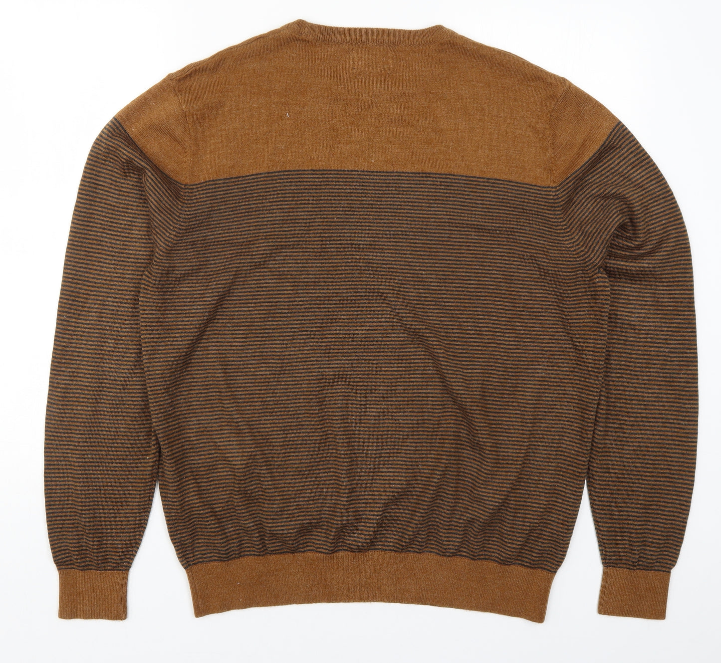 F&F Mens Brown Striped Knit Pullover Jumper Size XL