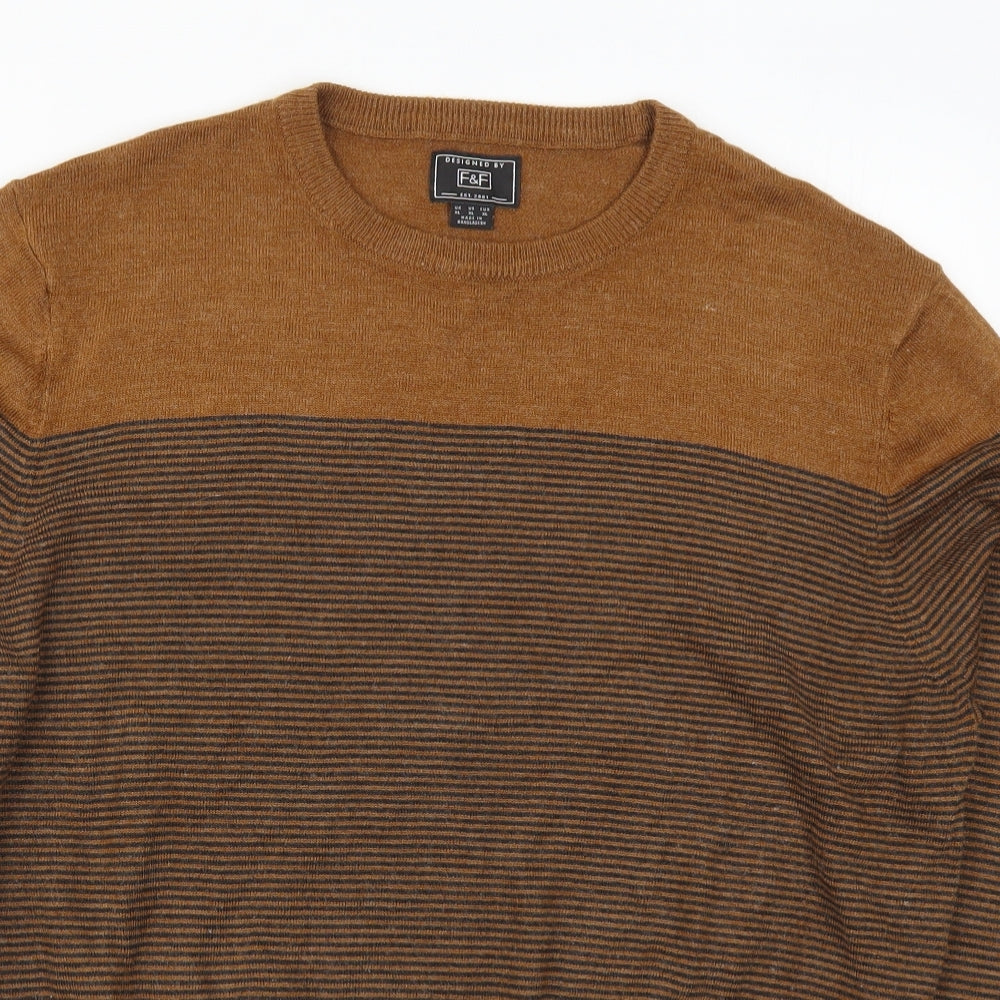 F&F Mens Brown Striped Knit Pullover Jumper Size XL