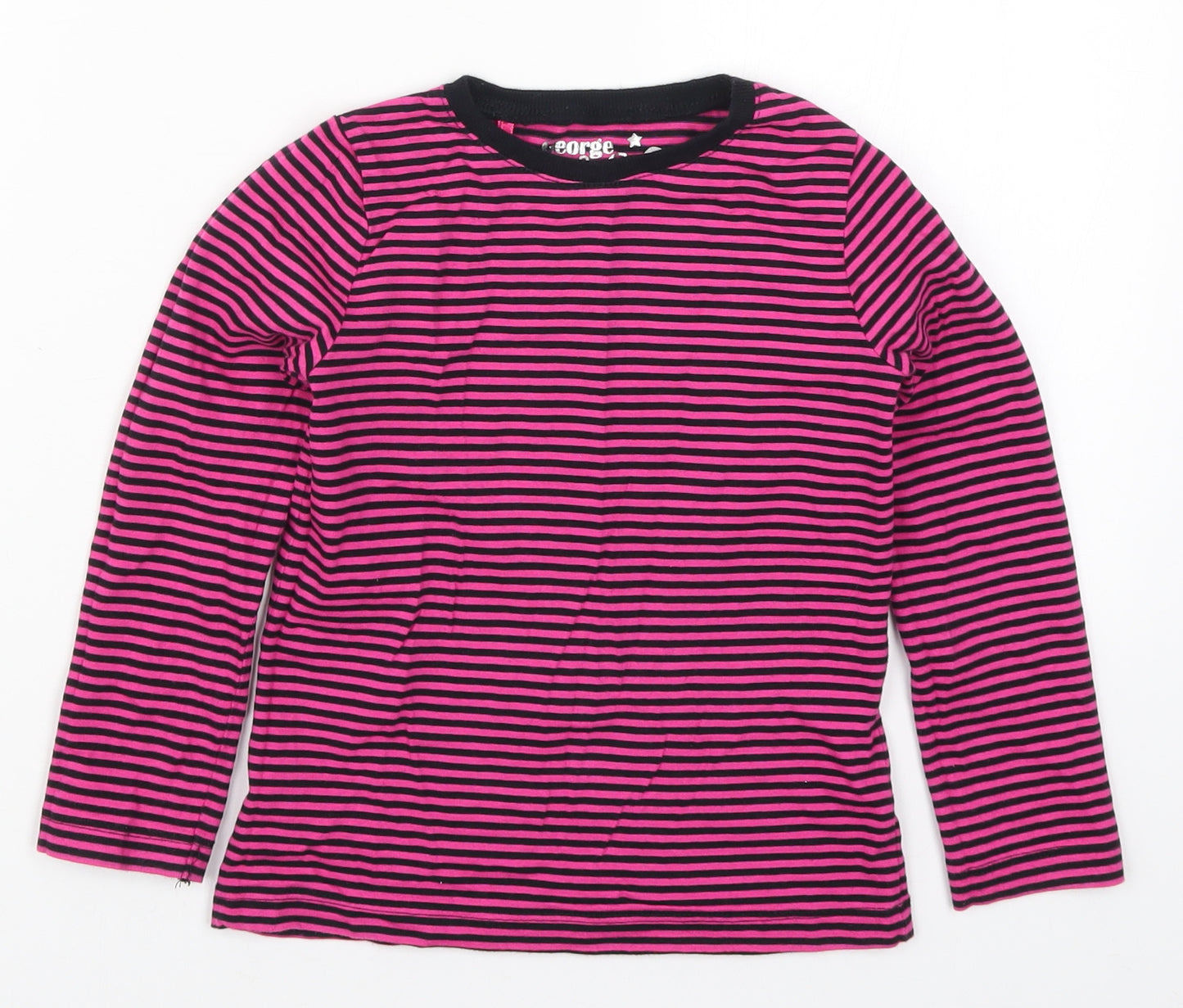 George Girls Pink Striped  Basic T-Shirt Size 5-6 Years
