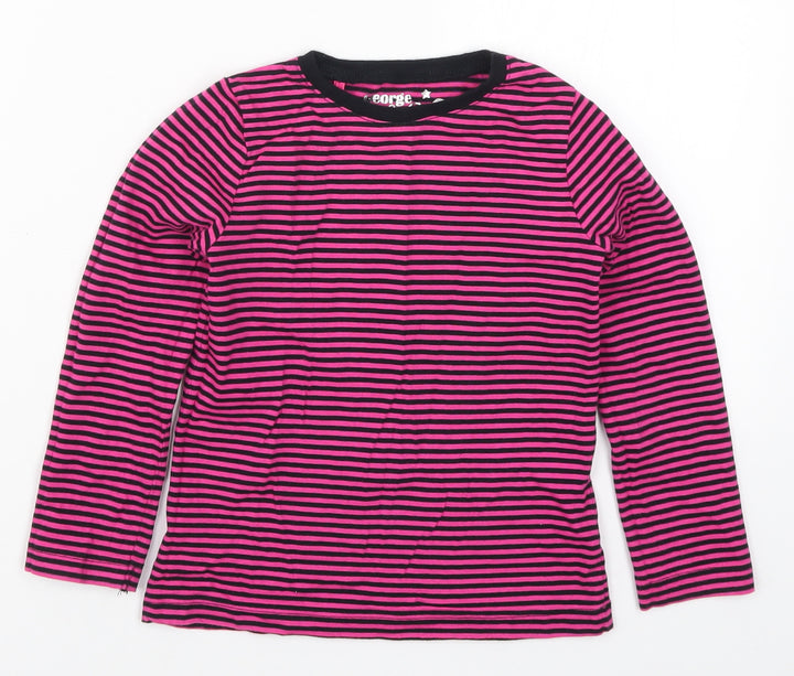 George Girls Pink Striped  Basic T-Shirt Size 5-6 Years