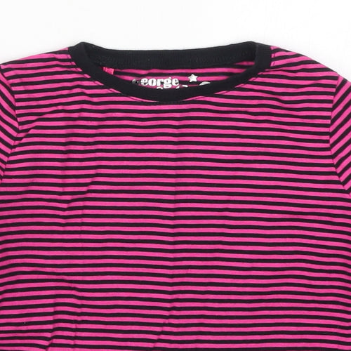 George Girls Pink Striped  Basic T-Shirt Size 5-6 Years