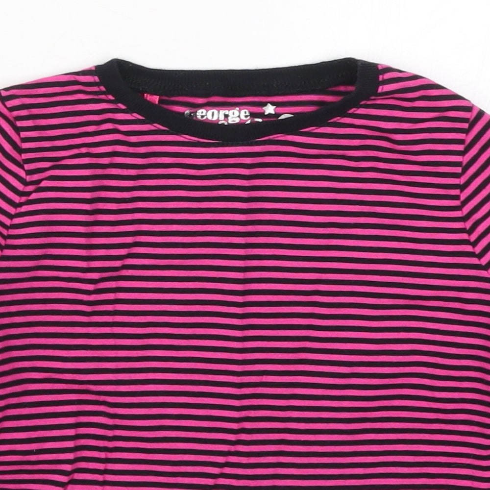 George Girls Pink Striped  Basic T-Shirt Size 5-6 Years