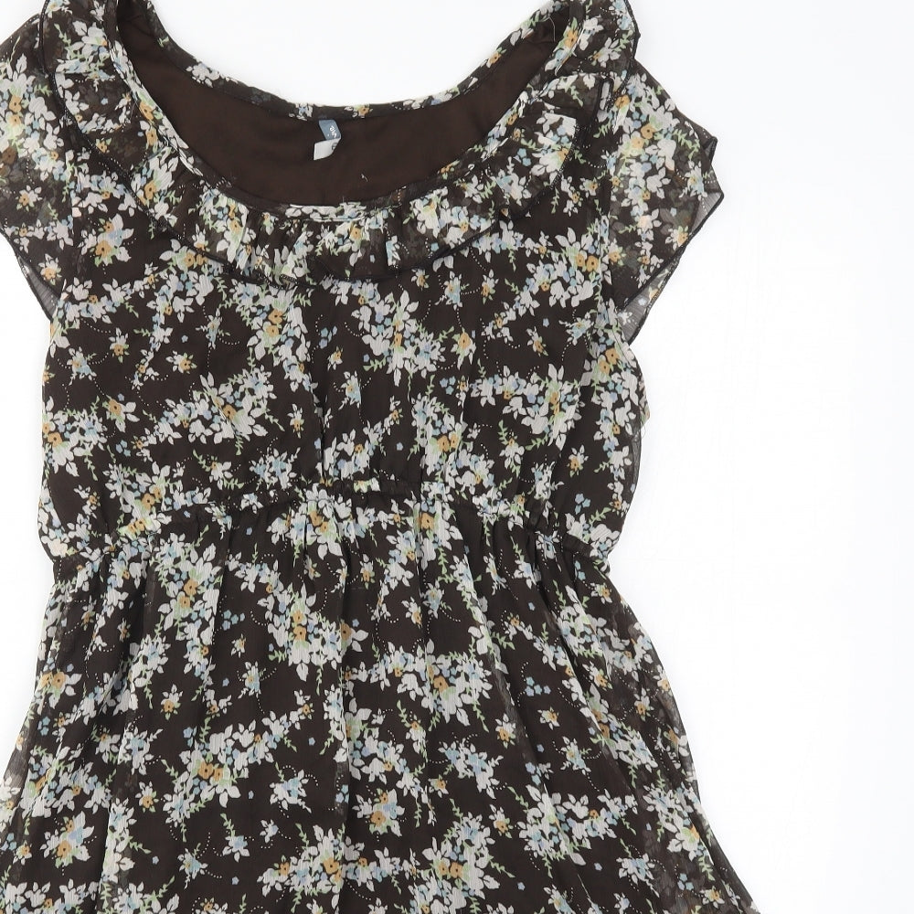 Evie Womens Brown Floral  A-Line  Size 16