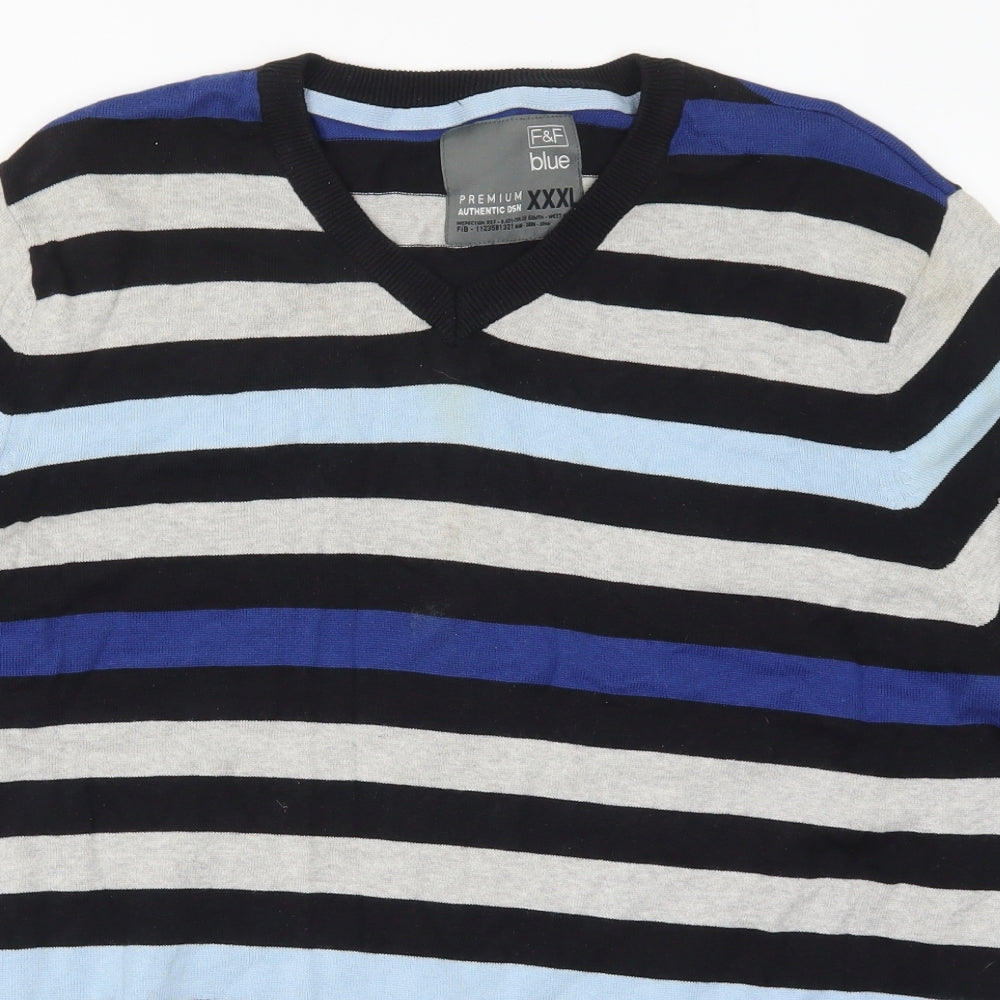 F&F Mens Blue Striped Knit Pullover Jumper Size 3XL