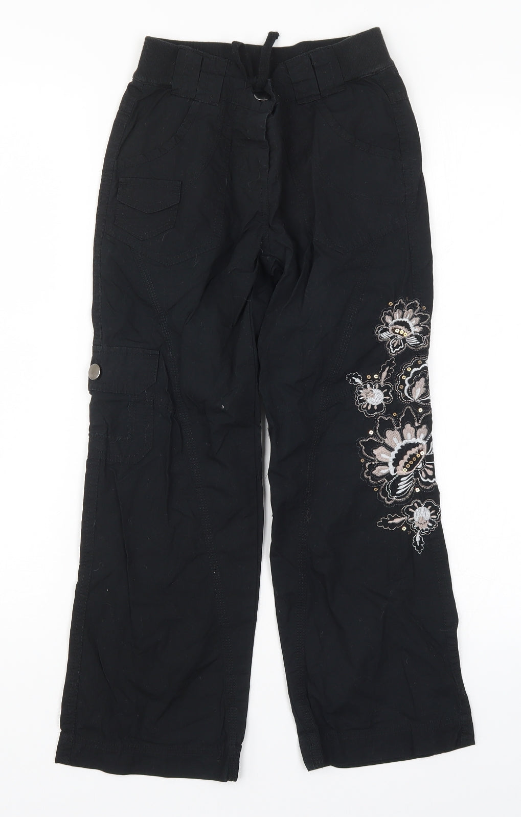 Cherokee Girls Black Floral  Cargo Trousers Size 8-9 Years
