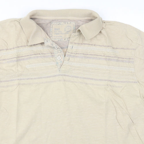 BHS Mens Beige Striped   Polo Size XL