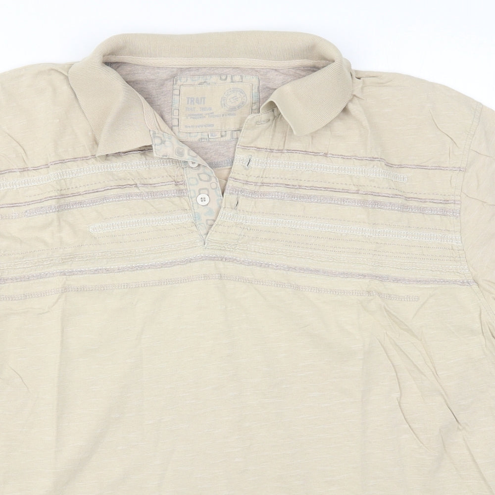 BHS Mens Beige Striped   Polo Size XL