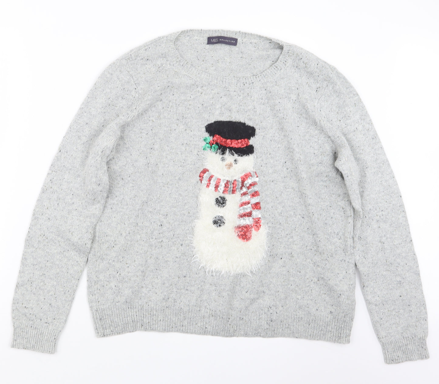 Marks and Spencer Womens Grey  Knit Pullover Jumper Size 16  - Christmas