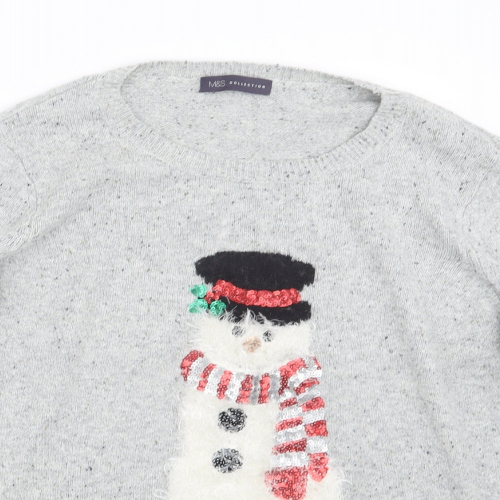 Marks and Spencer Womens Grey  Knit Pullover Jumper Size 16  - Christmas