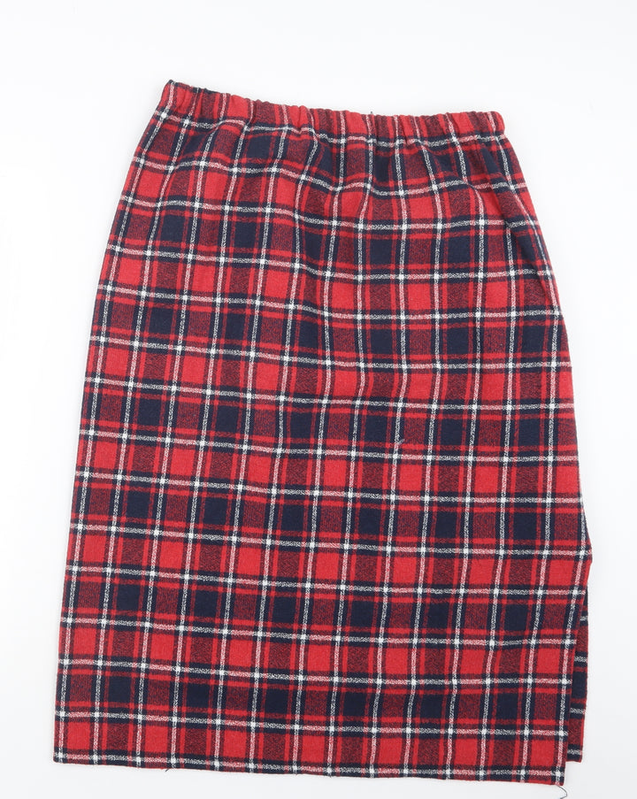 Preworn Womens Red Check Knit Straight & Pencil Skirt Size 32 in