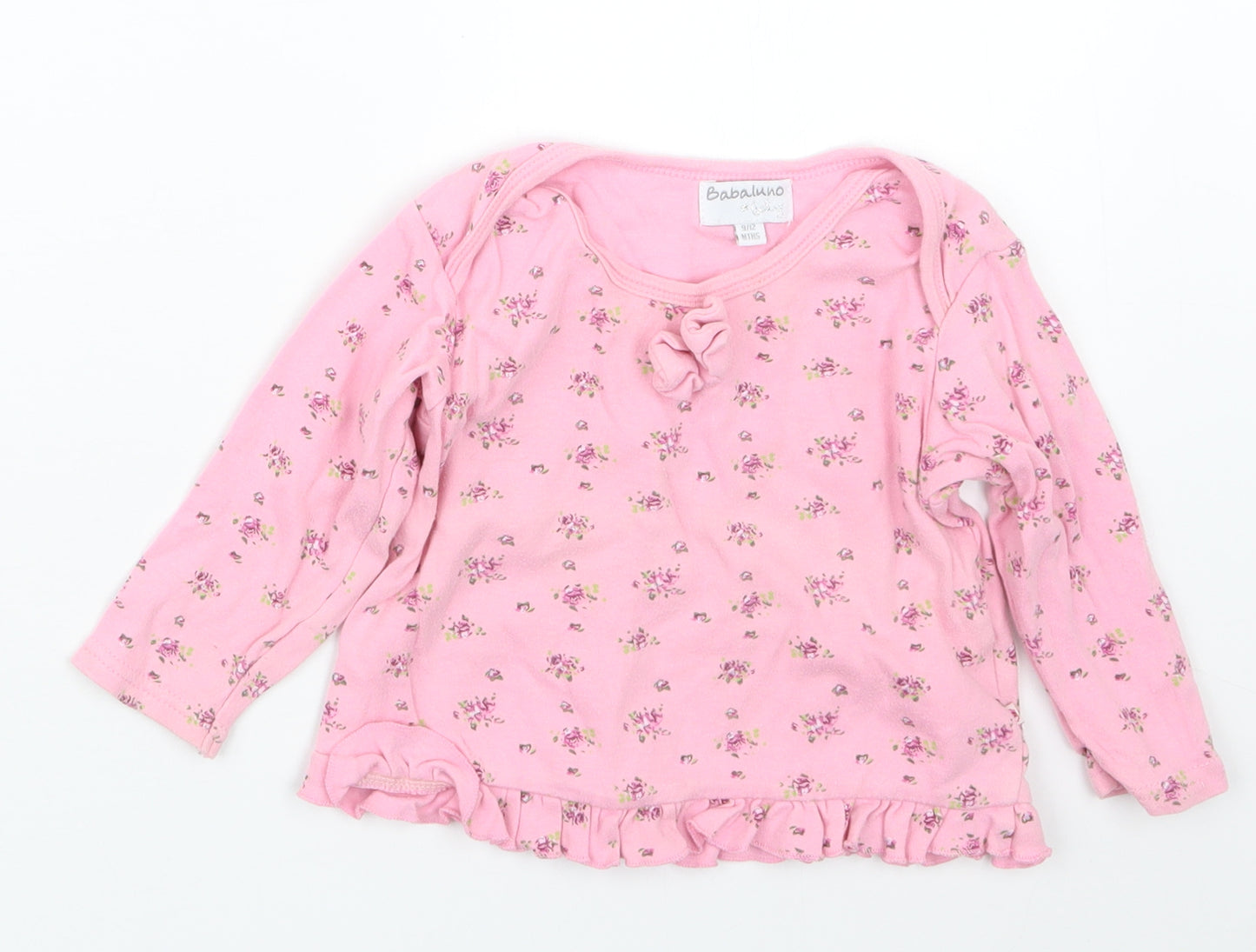 Babaluno Girls Pink Floral  Basic T-Shirt Size 9-12 Months