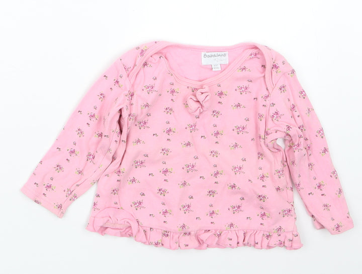 Babaluno Girls Pink Floral  Basic T-Shirt Size 9-12 Months