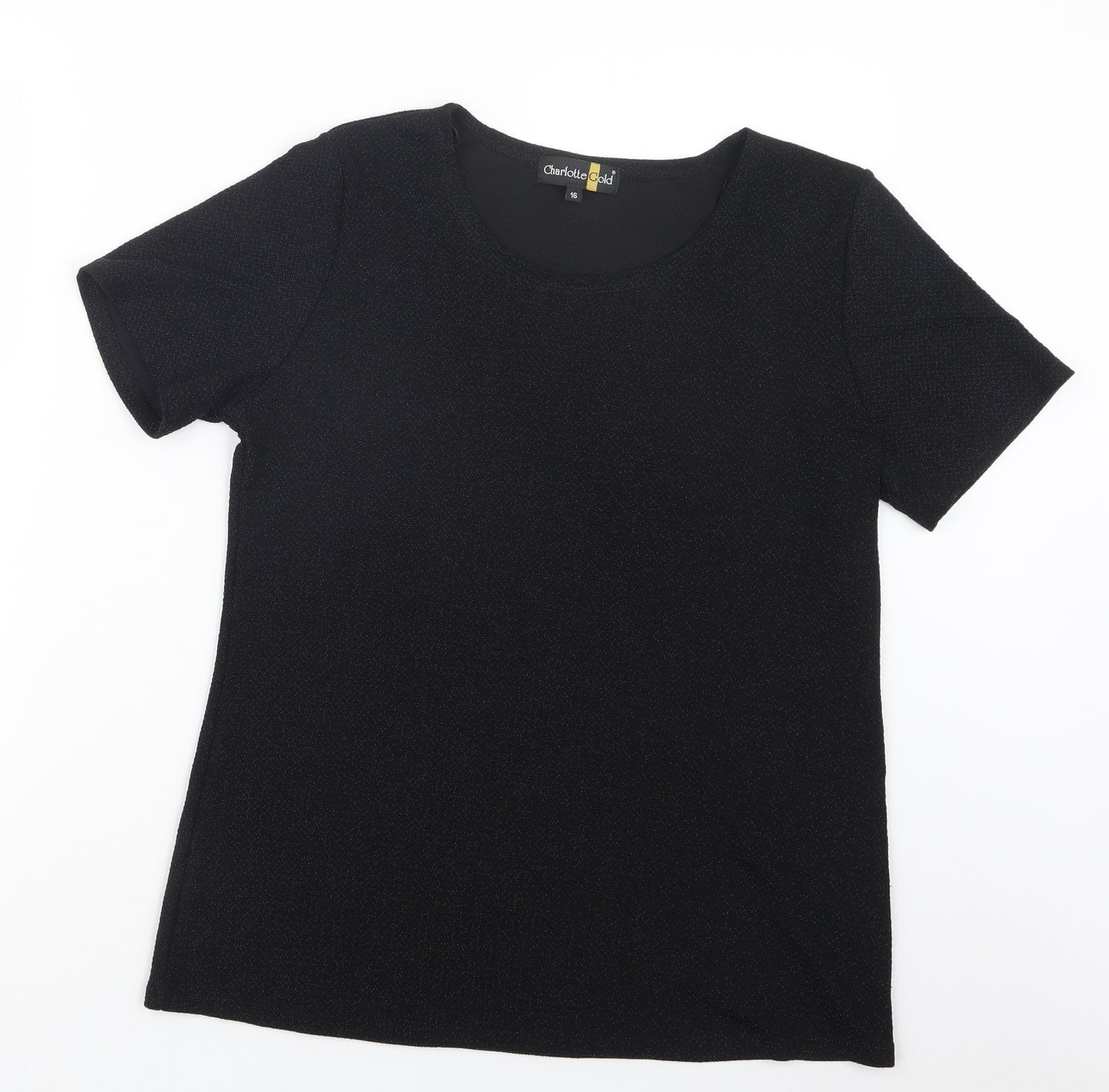 Charlotte Gold Womens Black   Basic T-Shirt Size 16