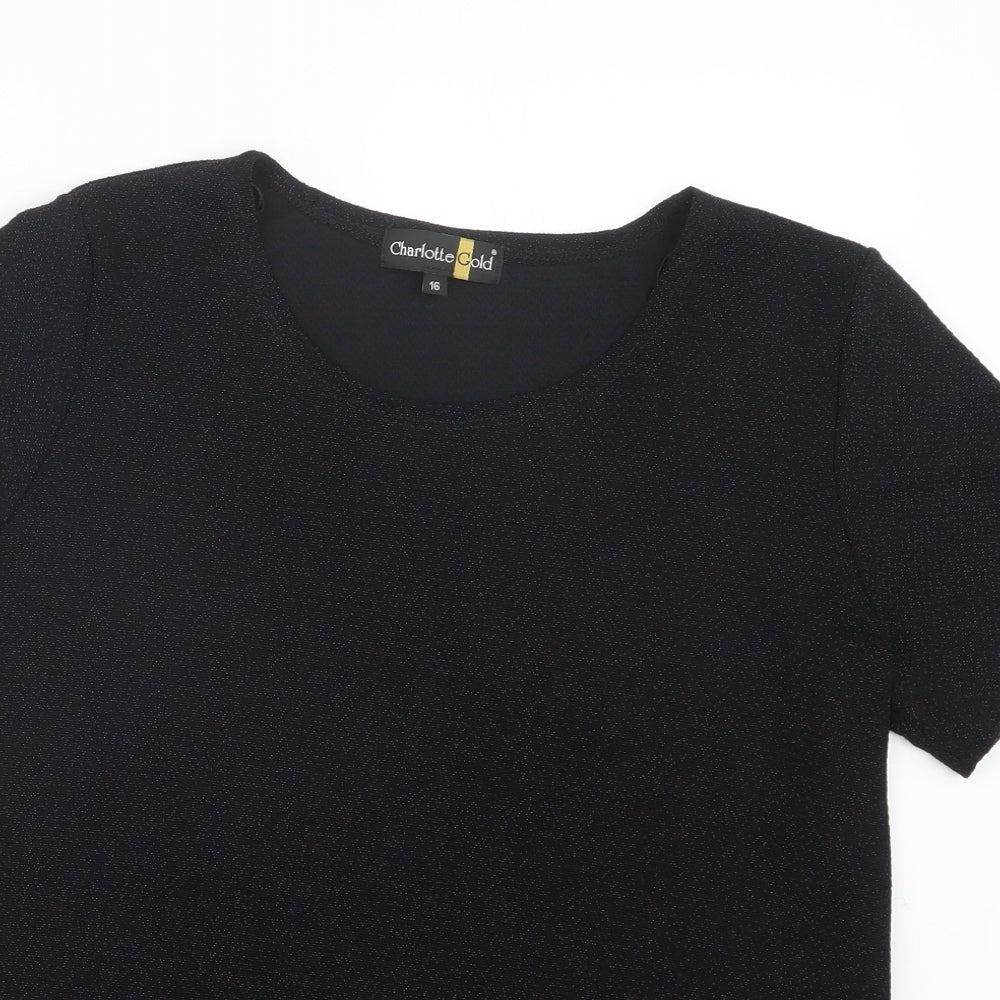 Charlotte Gold Womens Black   Basic T-Shirt Size 16