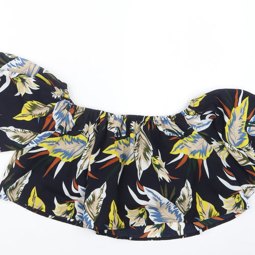 Goldie Womens Blue Geometric  Cropped T-Shirt Size M
