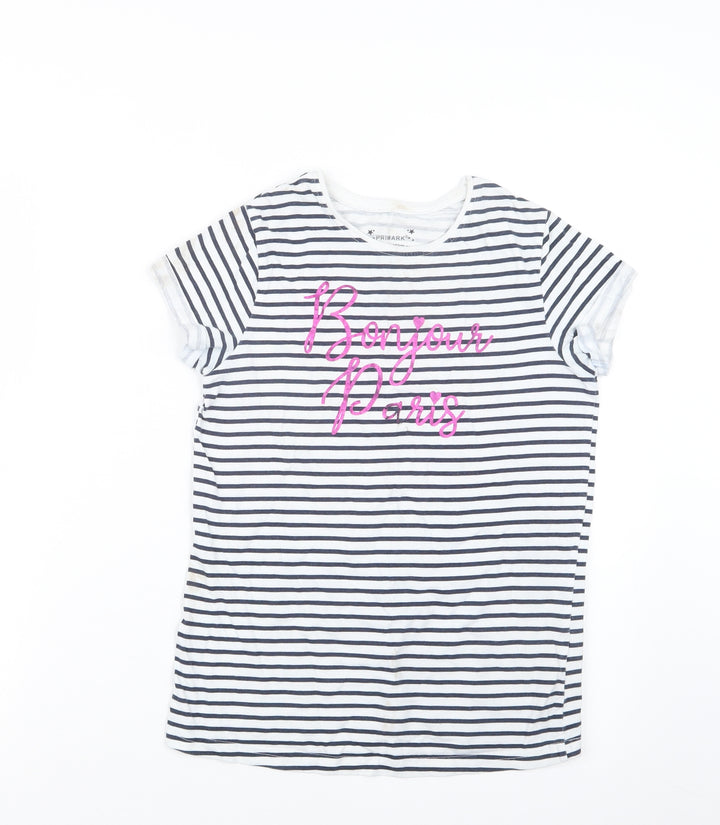 Primark Girls Blue Striped Basic T-Shirt Size 11-12 Years