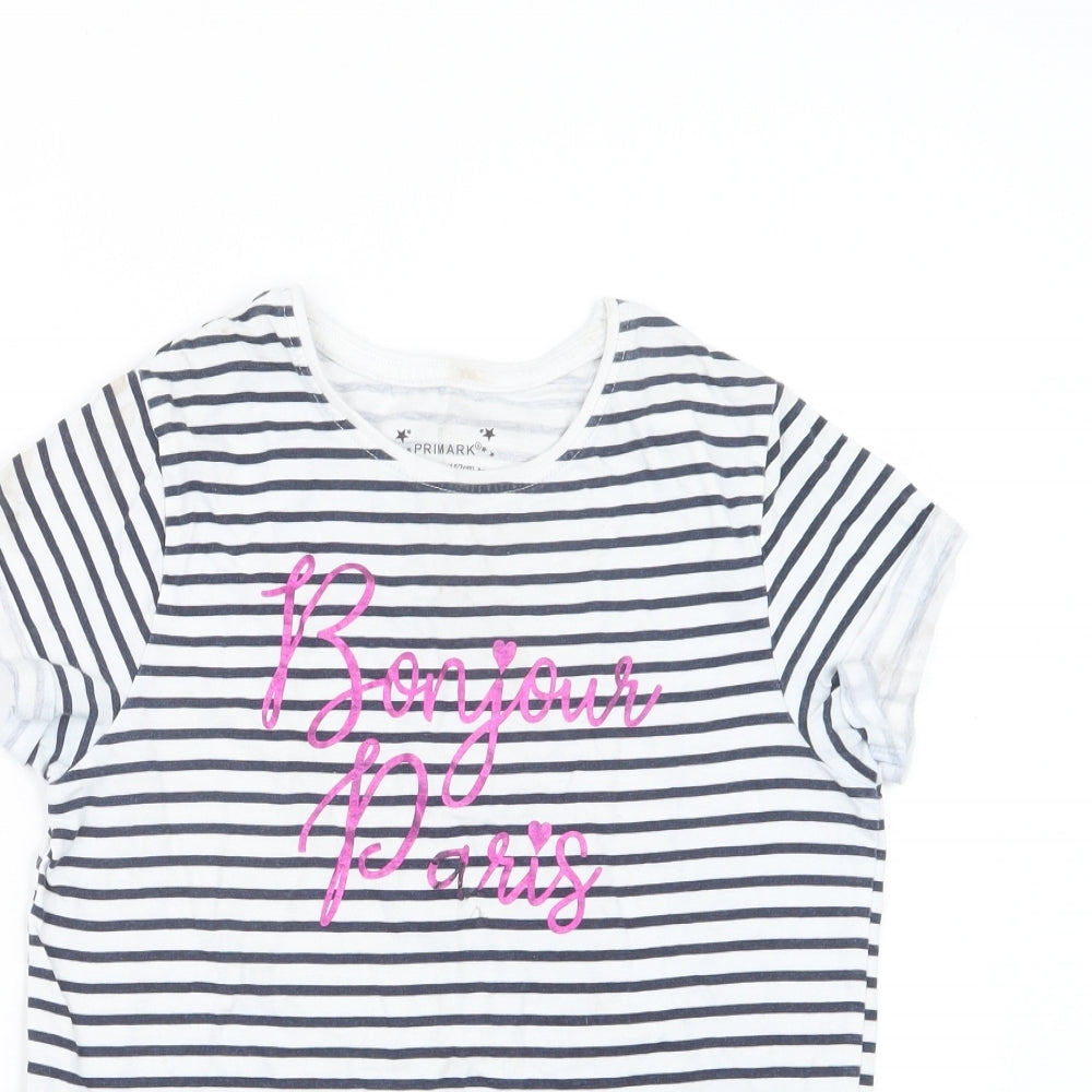 Primark Girls Blue Striped  Basic T-Shirt Size 11-12 Years