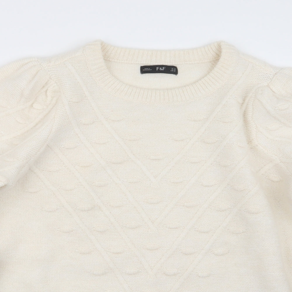 F&F Womens White  Knit Pullover Jumper Size 14