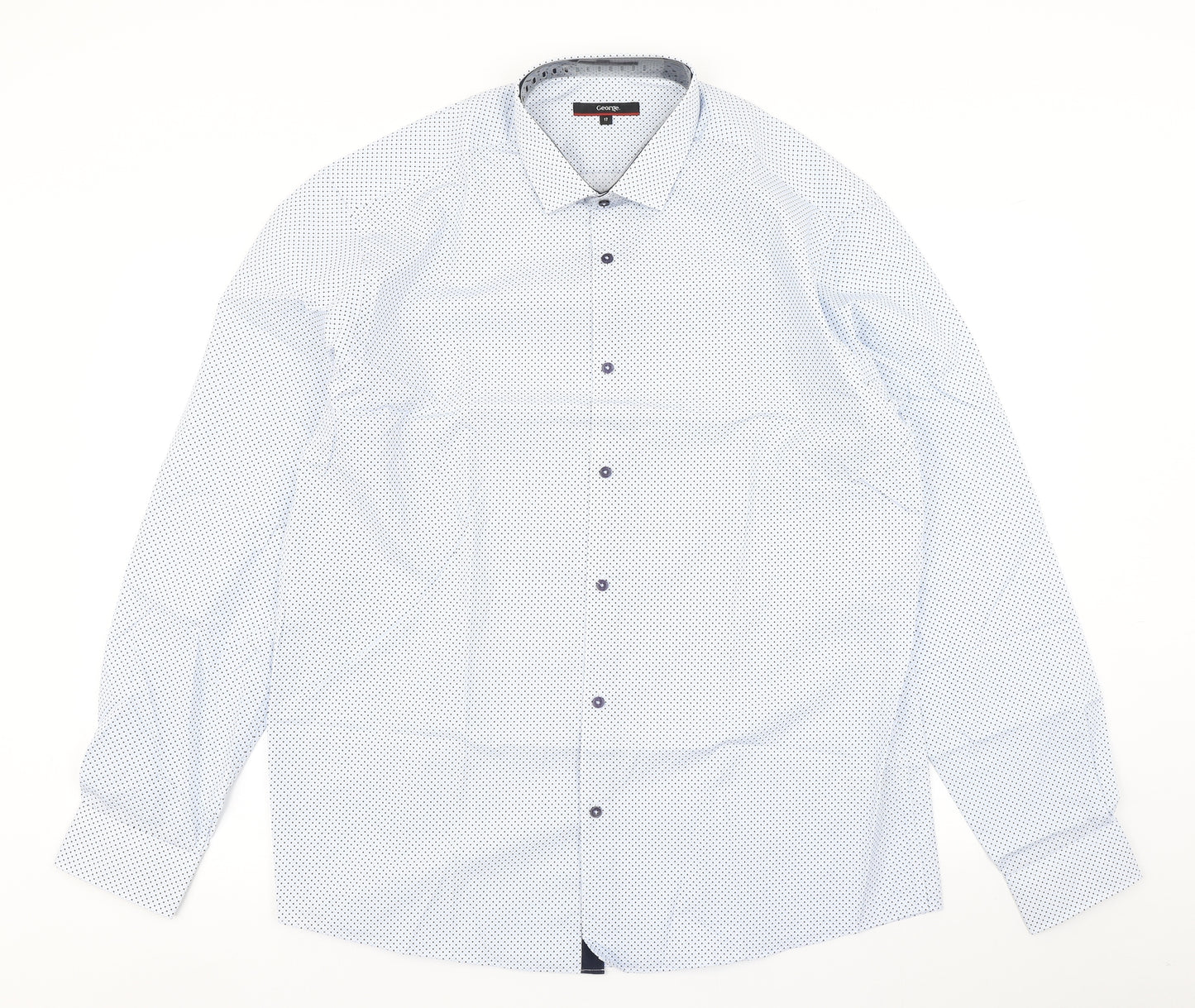 George Mens Blue Polka Dot   Dress Shirt Size 14