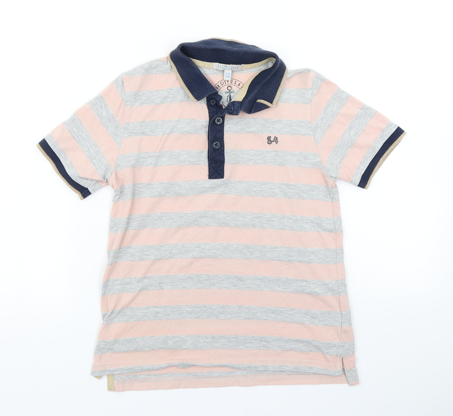 Indigo Boys Grey Striped  Basic Polo Size 7-8 Years