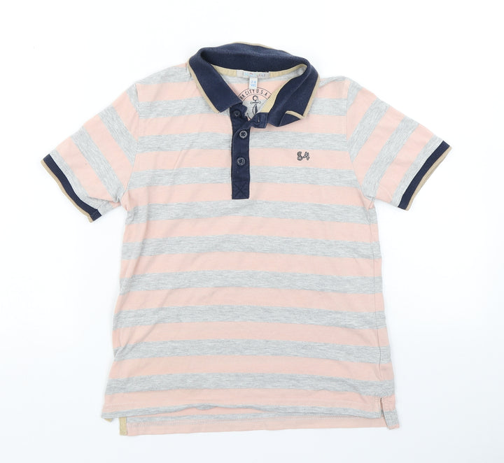 Indigo Boys Grey Striped Basic Polo Size 7-8 Years