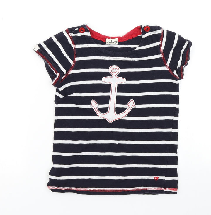 Hatkley Girls Blue Striped  Basic T-Shirt Size 7 Years