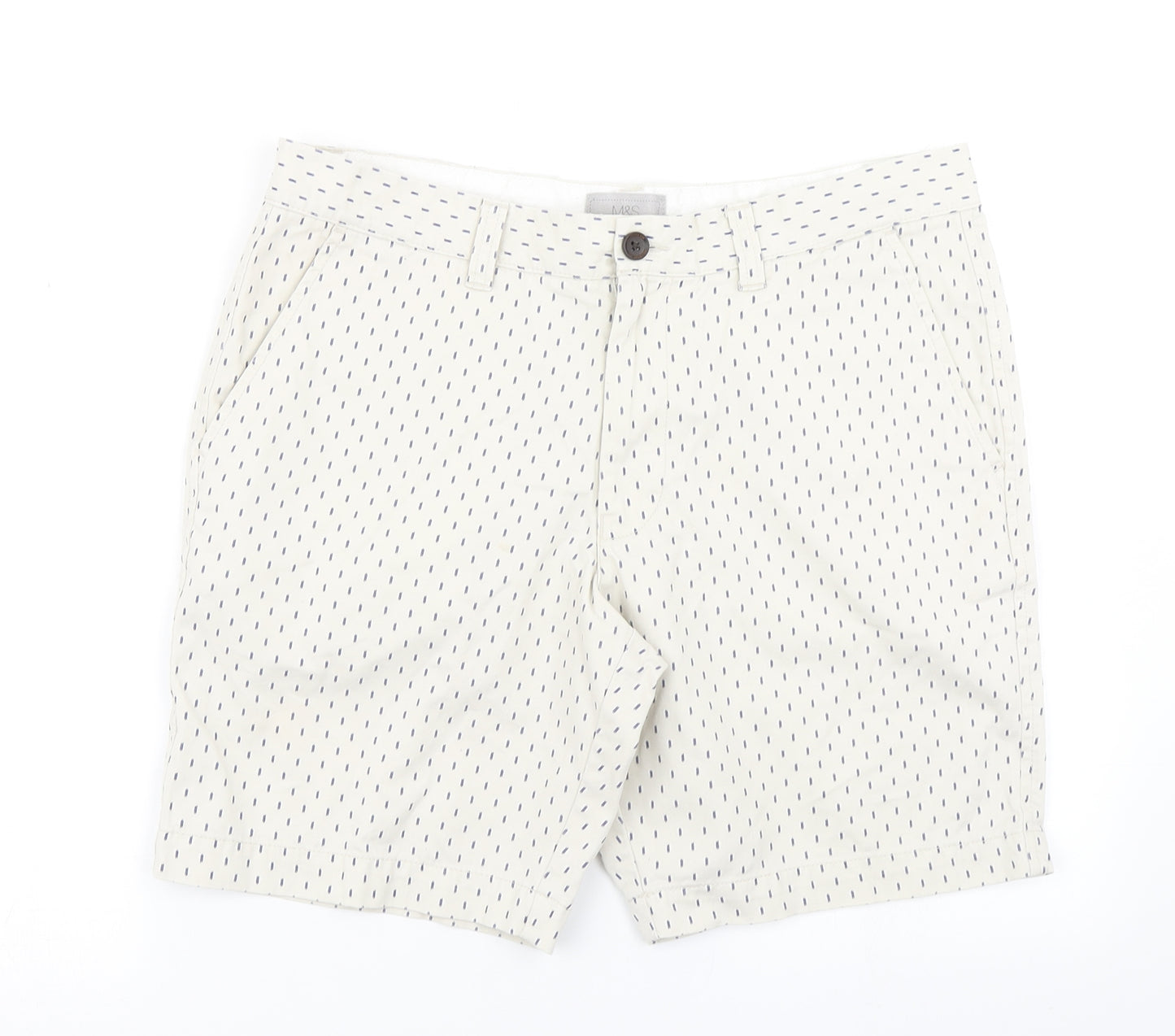 M&S Mens White Polka Dot  Chino Shorts Size 32 in