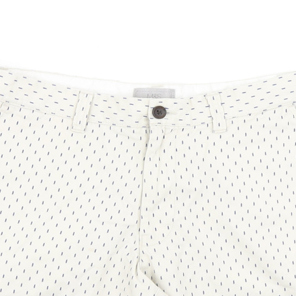 M&S Mens White Polka Dot  Chino Shorts Size 32 in