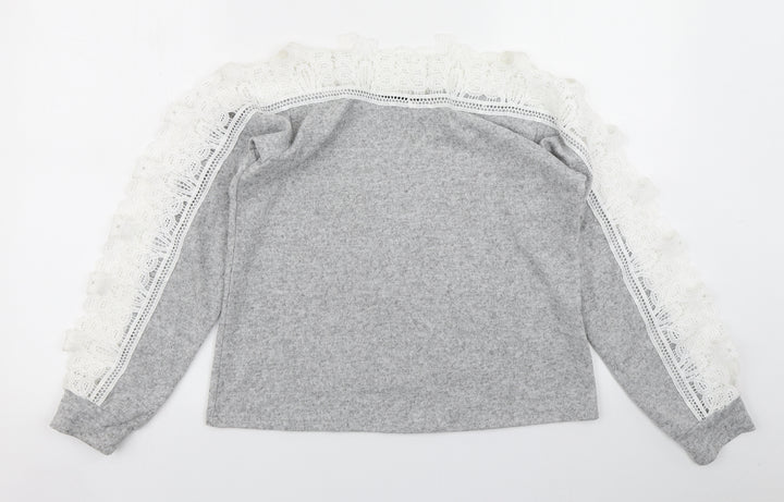 SheIn Womens Grey Pullover Sweatshirt Size S - Lace sleeve detail