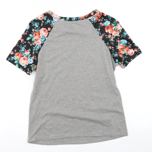 SheIn Womens Grey Floral  Basic T-Shirt Size S