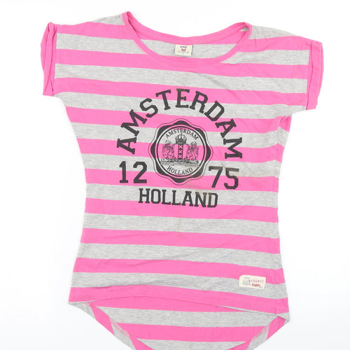 Fox Womens Pink Striped  Basic T-Shirt Size S